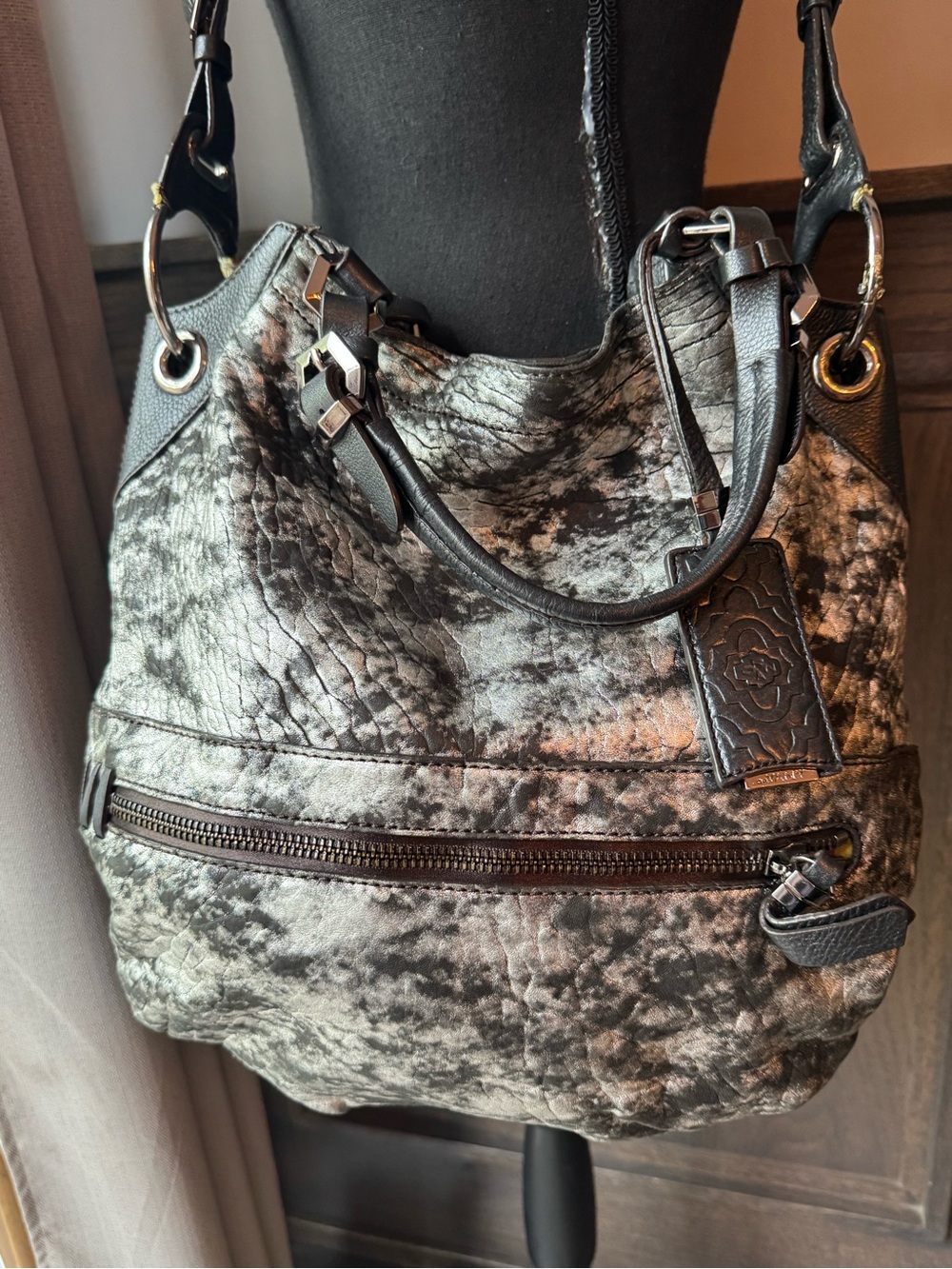 orYANY Marbled Gray & Black Leather Shoulder Tote Bag - Picture 5 of 13